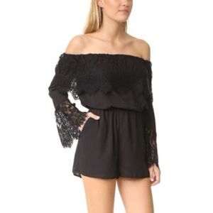 BB DAKOTA Women’s Cavell Elegant Black Lace-Trimmed Romper w/ Pockets Size Large
